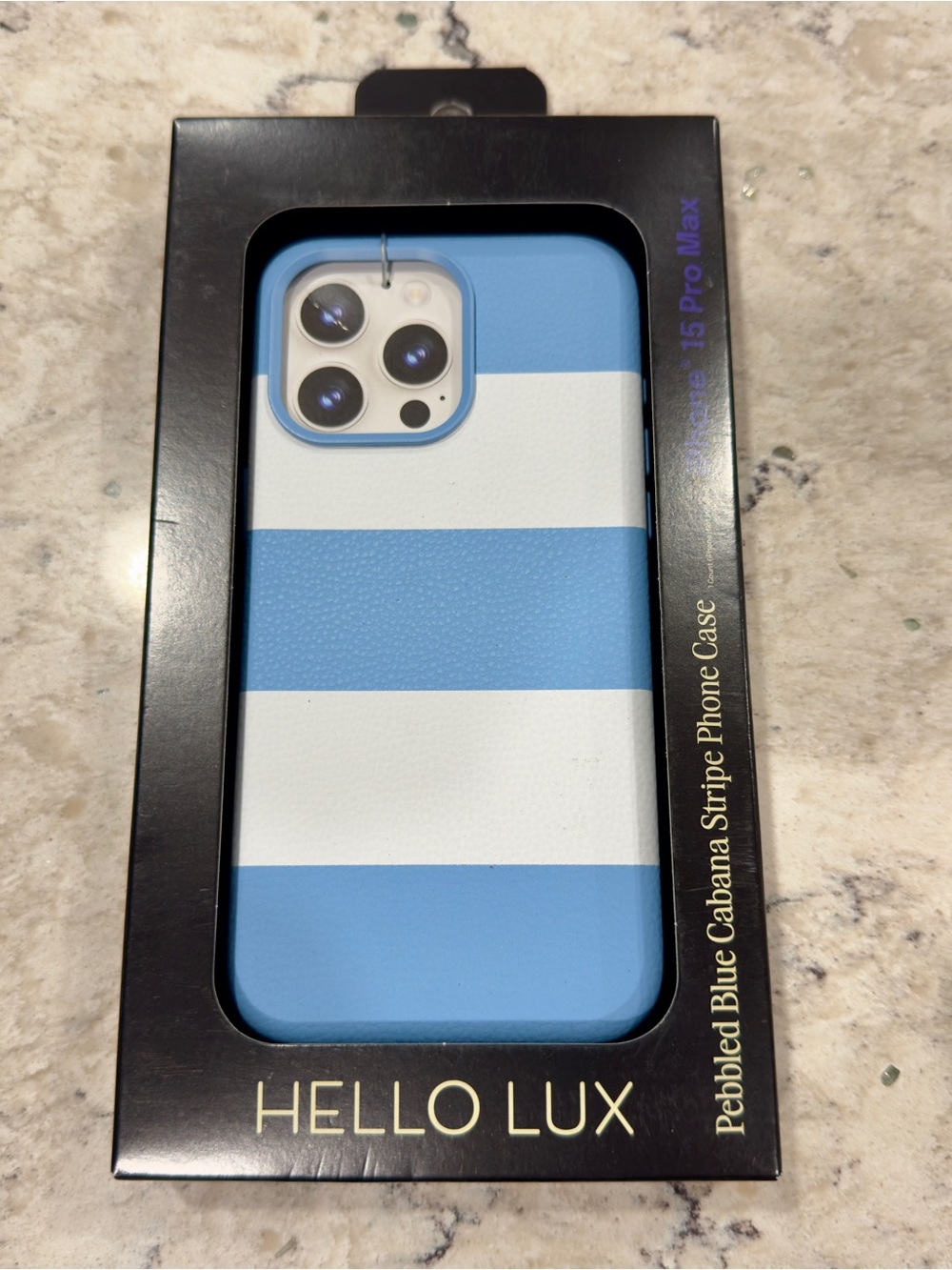 New HELLO LUX Pebbled Blue Cabana Stripe Phone Case for iPhone 15 Pro Max